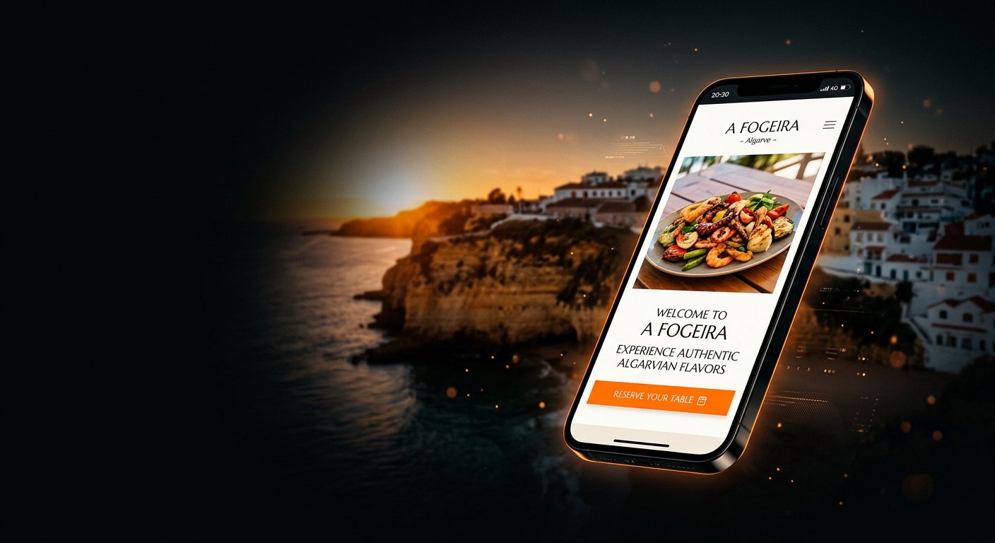 Website de um restaurante do Algarve num telemóvel